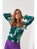 Bluza plic casual cu motive vegetale, verde inchis 20250 - Magazin online - Boutique